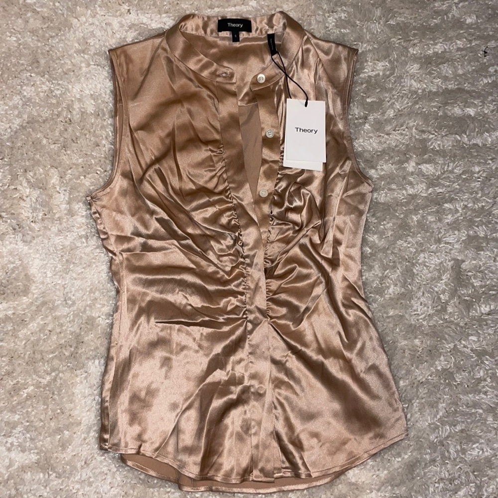 Button-Front Ruched Fitted Stretch-Satin Top